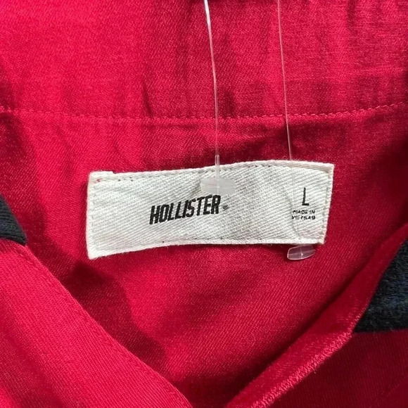 Hollister L Mens NWT LA California Ball Jersey Red Hooded Button Up Sweatshirt - Picture 5 of 9